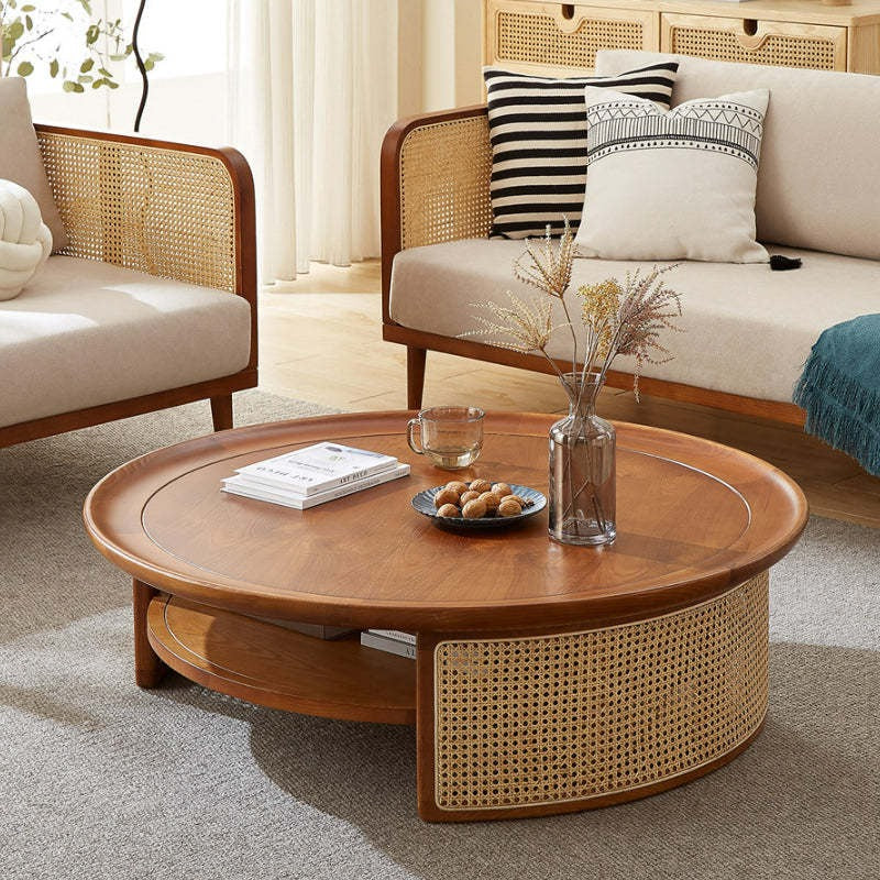 "Modern rattan coffee table paired with a stylish cane coffee table, showcasing intricate designs. Wooden center table design with a glass top, square center table design, and nesting coffee table options displayed. Featuring coffee tables with stools, small coffee tables for compact spaces, and elegant round coffee table designs. Highlighting modern tea table design, wooden centre table for living room, and coffee table with storage. The setup includes sofa table with glass, small table for living room, an