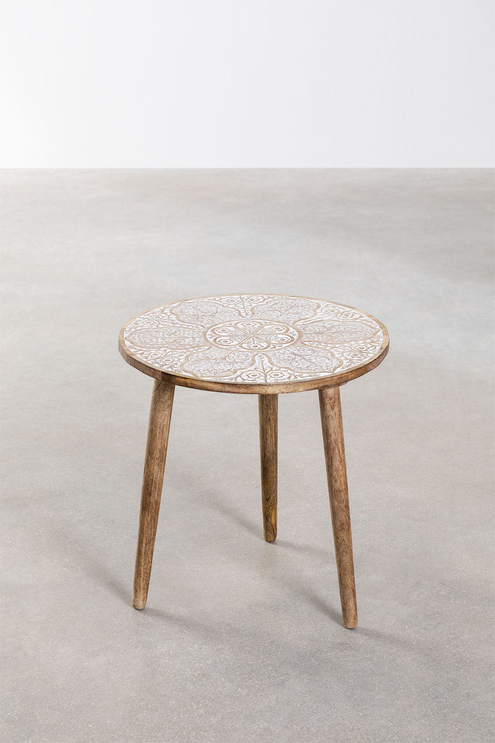 Handmade Nature's Elegance: Handcrafted Round Mango Wood Side Table - A Timeless Accent for Your Home