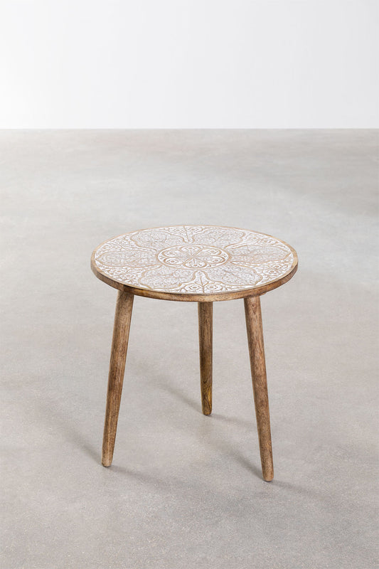 Handmade Nature's Elegance: Handcrafted Round Mango Wood Side Table - A Timeless Accent for Your Home