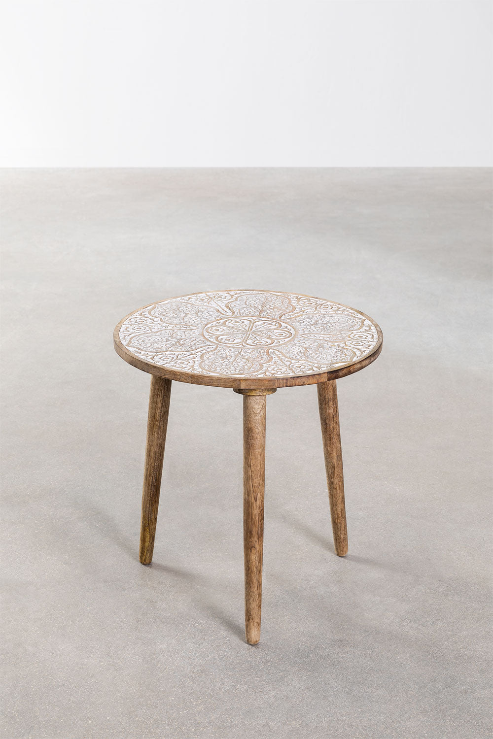 Handmade Nature's Elegance: Handcrafted Round Mango Wood Side Table - A Timeless Accent for Your Home