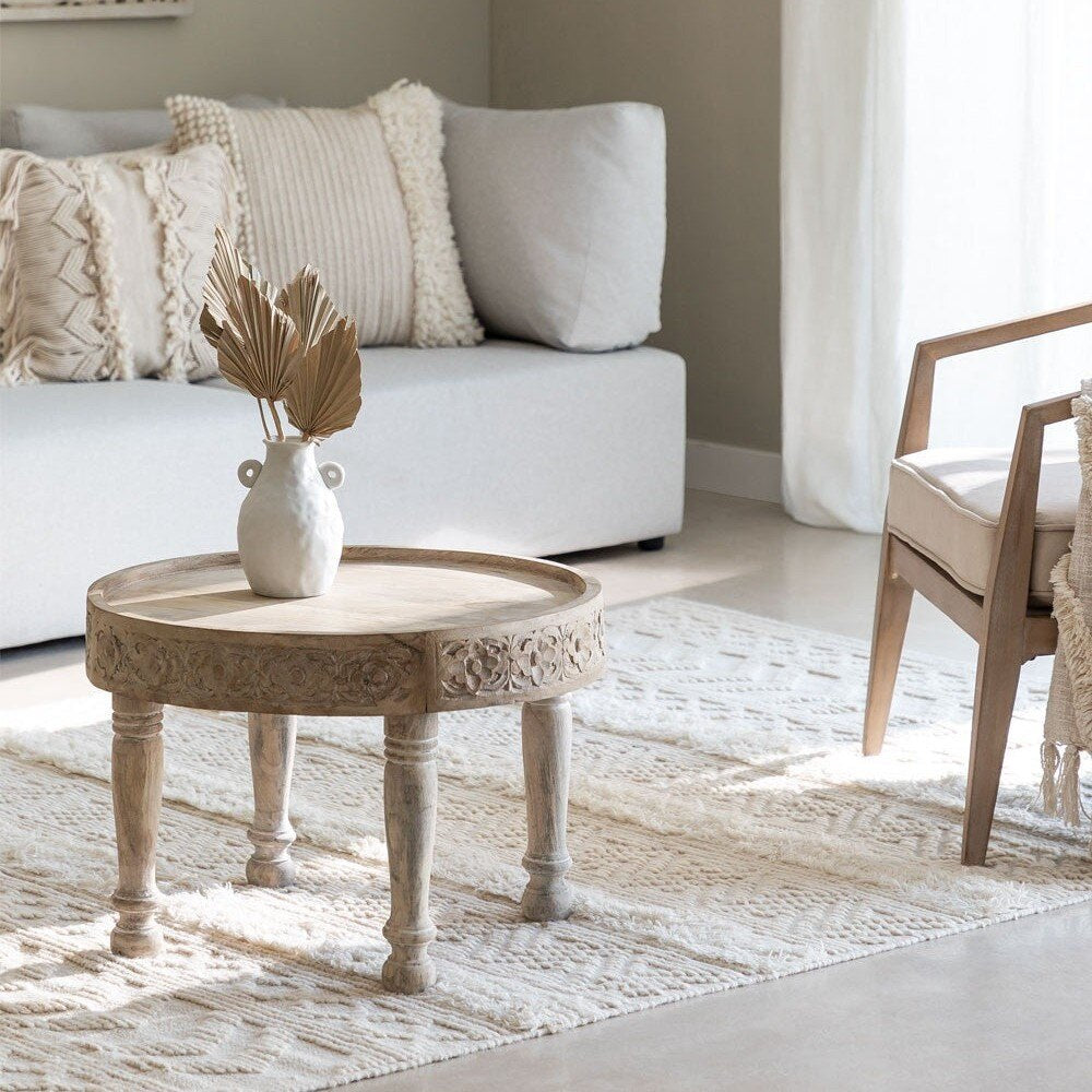 Handmade Nature's Elegance: Handcrafted Round Mango Wood Side Table / Centre Table - A Timeless Accent for Your Home
