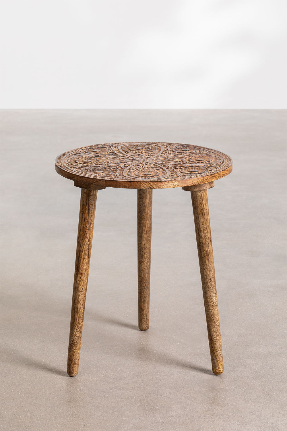 Handmade Nature's Elegance: Handcrafted Round Mango Wood Side Table - A Timeless Accent for Your Home