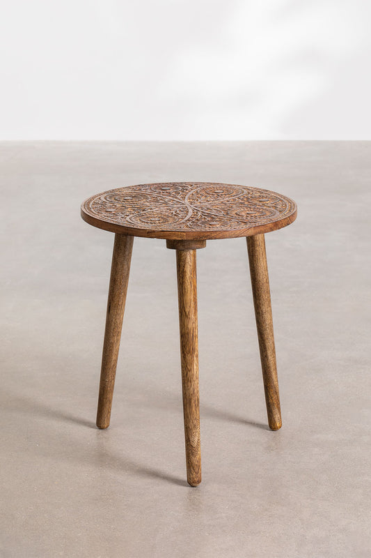 Handmade Nature's Elegance: Handcrafted Round Mango Wood Side Table - A Timeless Accent for Your Home