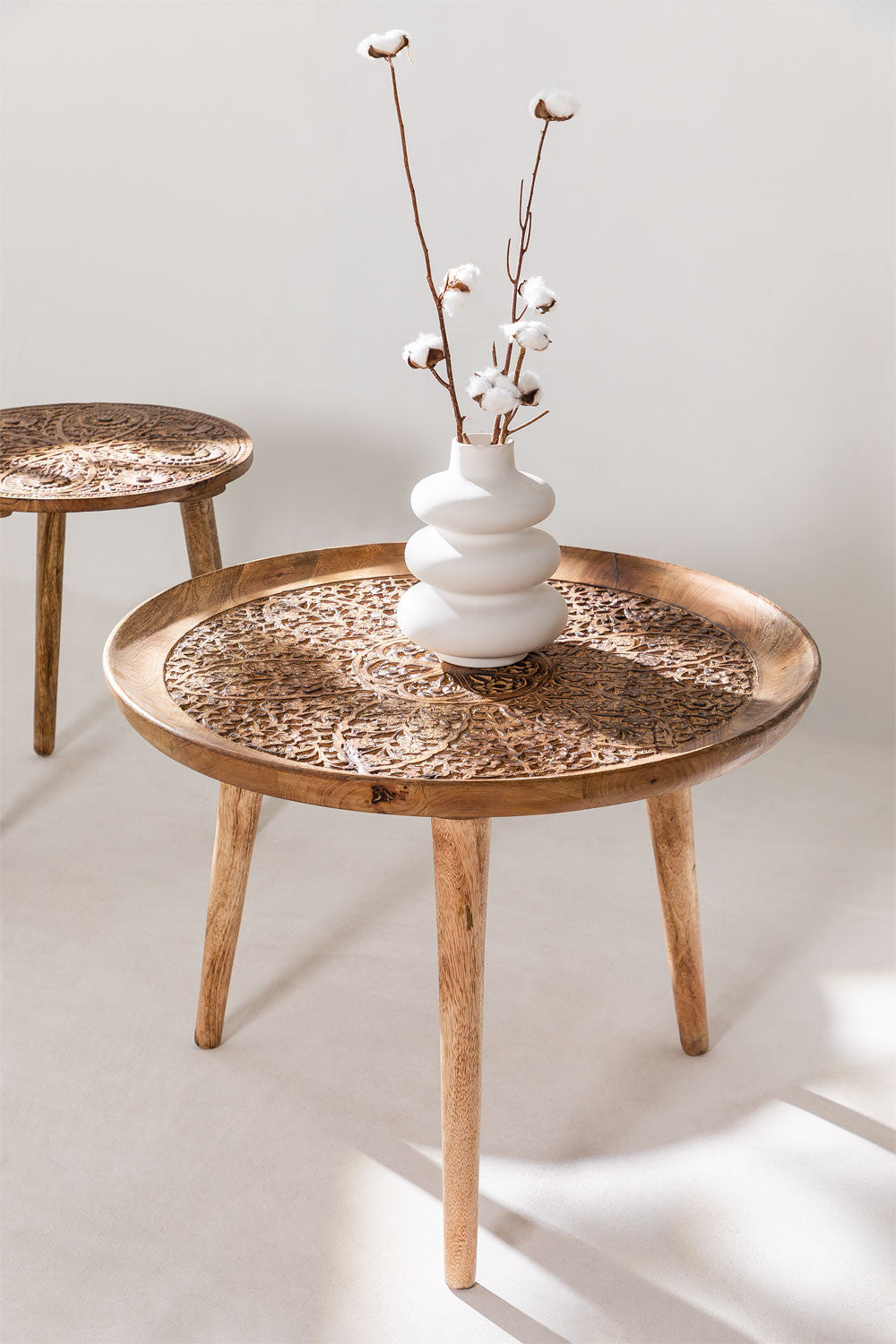 Handmade Nature's Elegance: Handcrafted Round Mango Wood Side Table (40 cm) - A Timeless Accent for Your Home