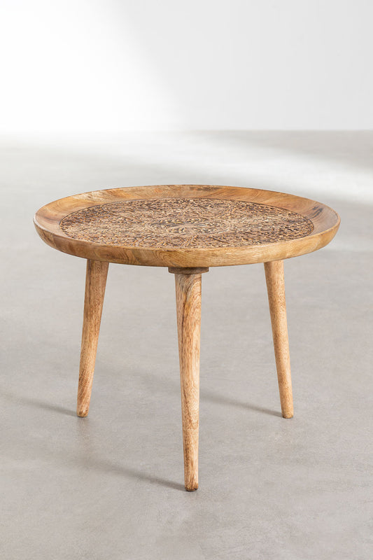 Handmade Nature's Elegance: Handcrafted Round Mango Wood Side Table (40 cm) - A Timeless Accent for Your Home