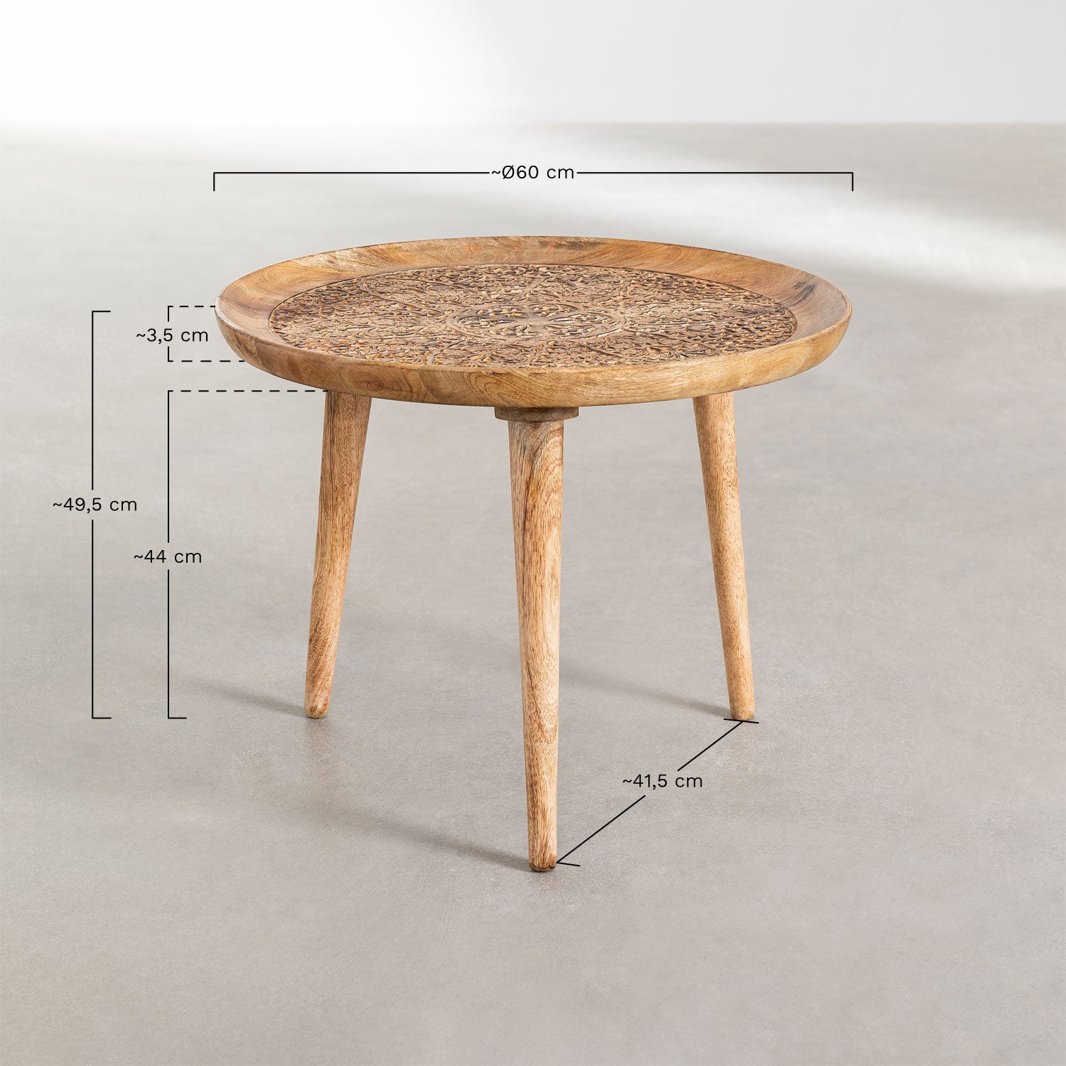 Handmade Nature's Elegance: Handcrafted Round Mango Wood Side Table (40 cm) - A Timeless Accent for Your Home