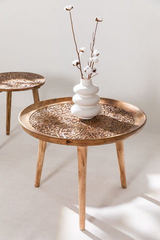 Handmade Nature's Elegance: Handcrafted Round Mango Wood Side Table (40 cm) - A Timeless Accent for Your Home