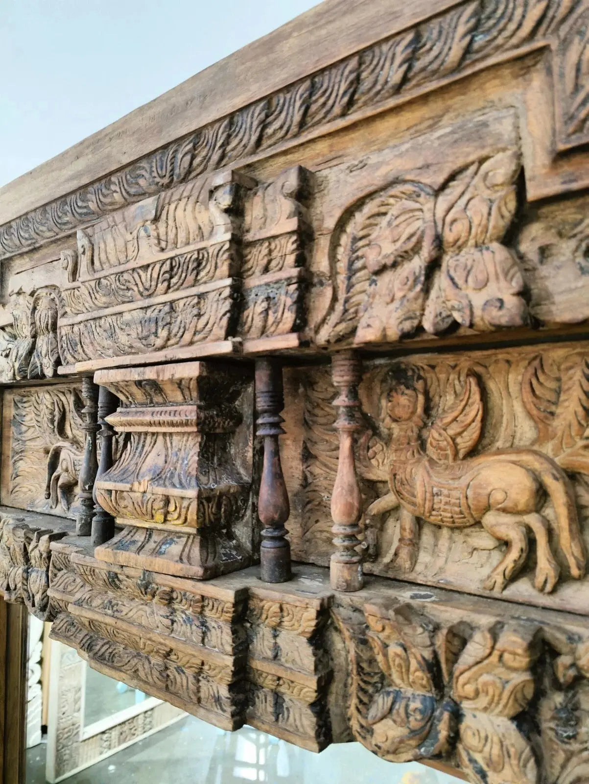 Majestic Heirloom Antique Indian Timber Hand-Carved Mirror | Full-Length Architectural Wall Decor Mirror  205cm hand-carved mirror jlhomedecor2021.myshopify.com