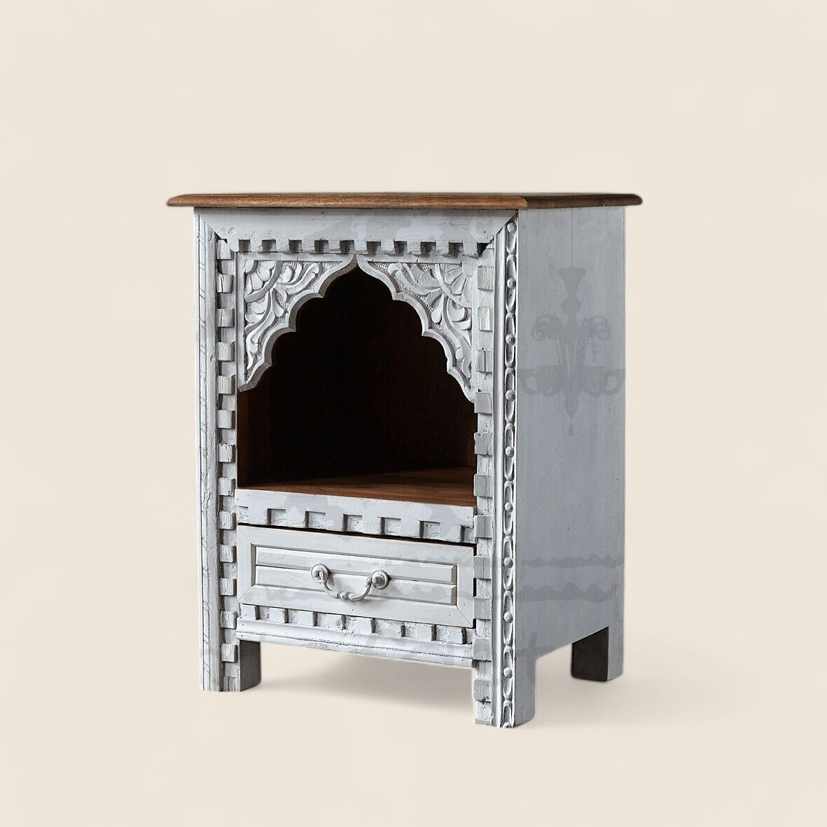 Elegant wooden nightstand with drawer storage.
