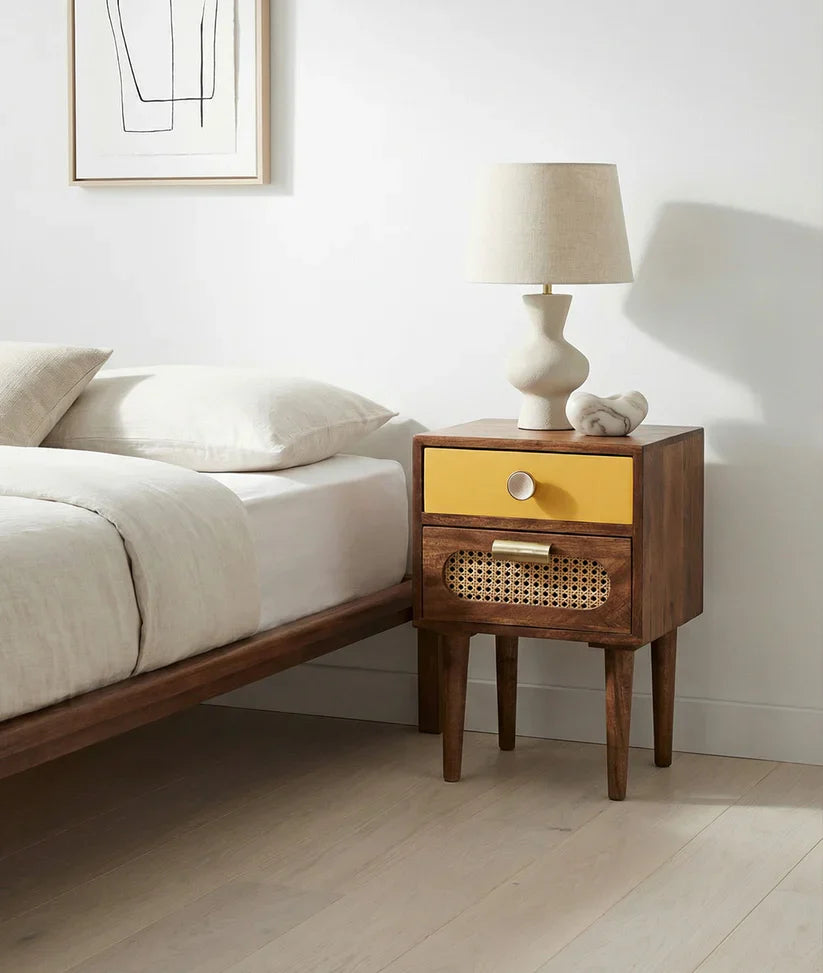 sheesham rattan nightstand 