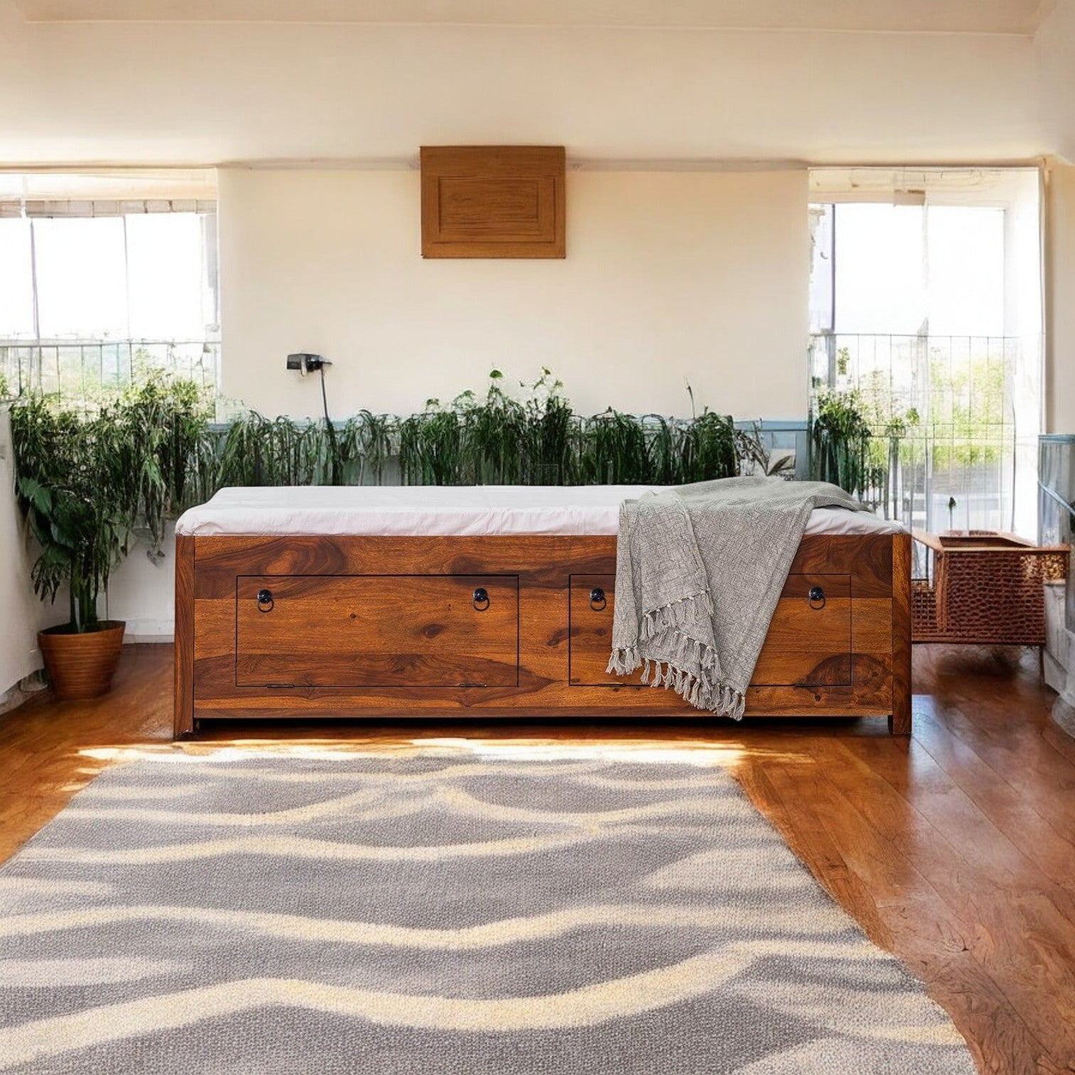 A classic wooden divan bed complementing traditional decor.
