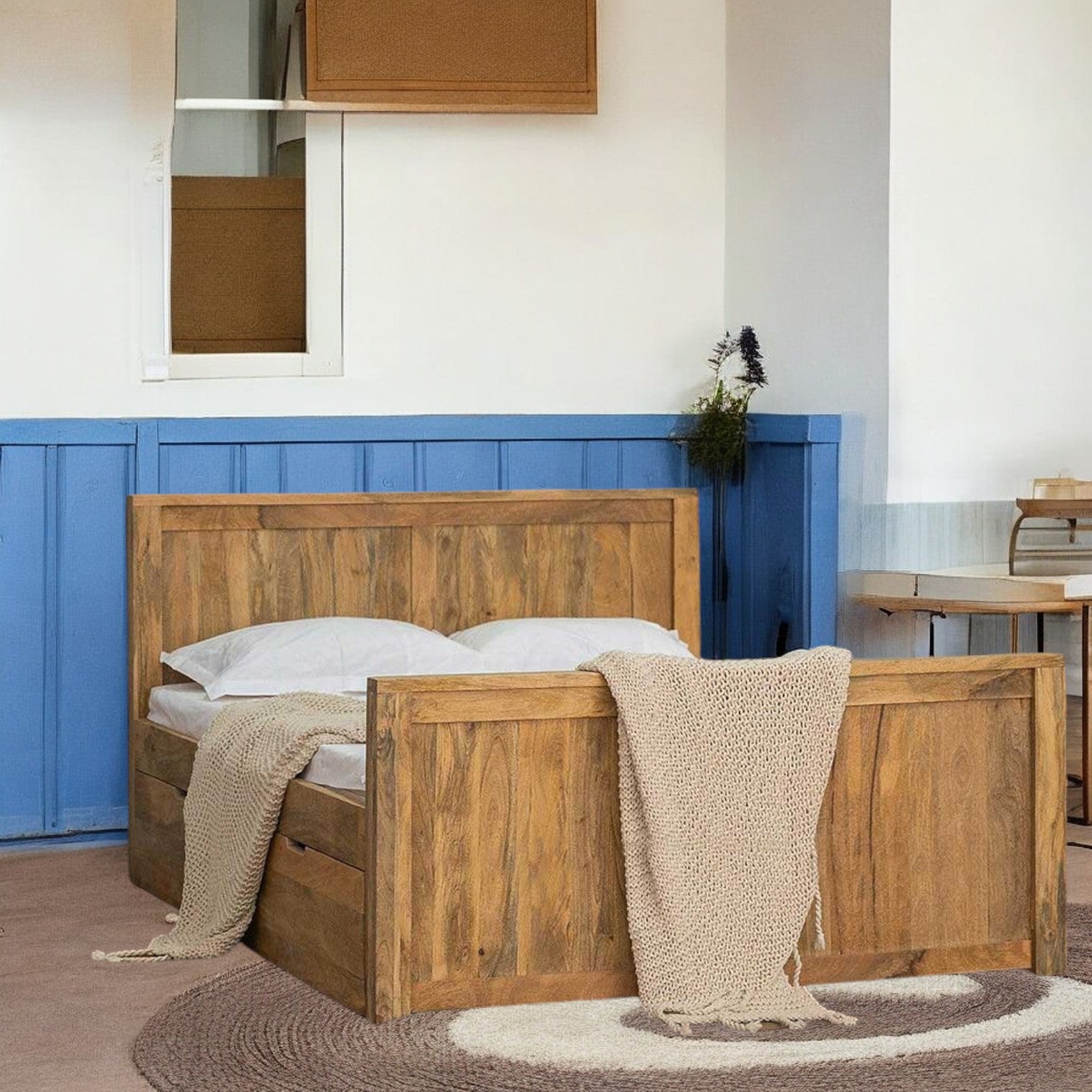 Classic solid wood bed with a timeless finish.
