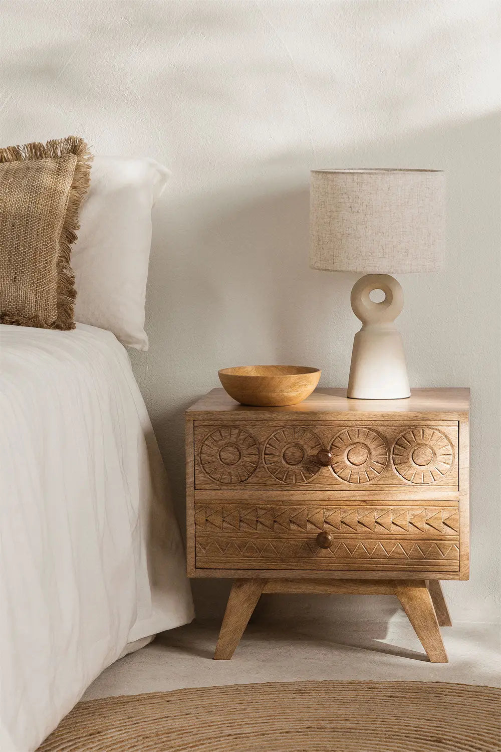 Handmade Indian Handcarved Stylish and Functional Mango Wood Bedside Table with Drawers: Perfect Addition to Your Bedroom Bedside Table  Artisan Craftsmanship jlhomedecor2021.myshopify.com