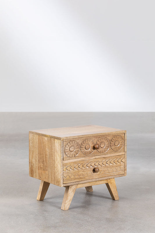 Handmade Indian Handcarved Stylish and Functional Mango Wood Bedside Table with Drawers: Perfect Addition to Your Bedroom