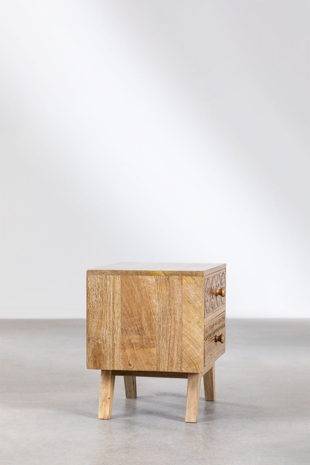 Handmade Indian Handcarved Stylish and Functional Mango Wood Bedside Table with Drawers: Perfect Addition to Your Bedroom