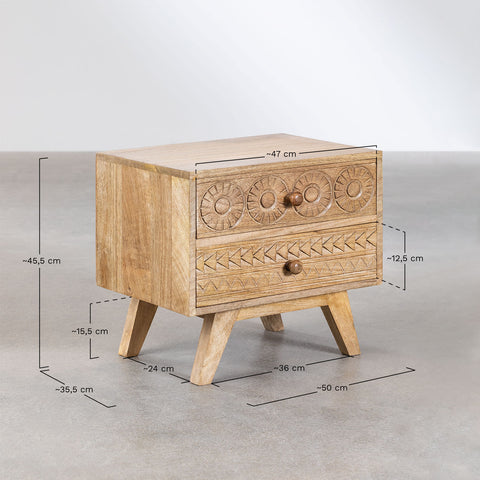 Handmade Indian Handcarved Stylish and Functional Mango Wood Bedside Table with Drawers: Perfect Addition to Your Bedroom