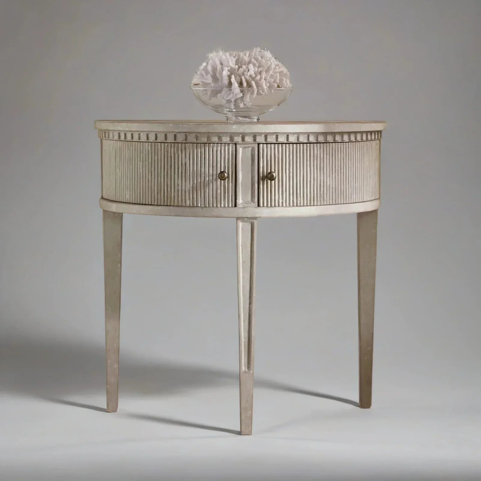 ArcHeritage Half Round Solid Wood Side Table – Antique Grey Finish, Handcrafted by J.L.HOME DECOR