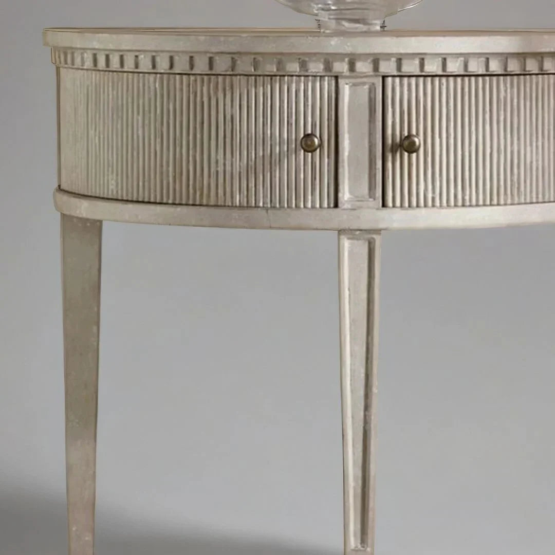 ArcHeritage Half Round Solid Wood Side Table – Antique Grey Finish, Handcrafted by J.L.HOME DECOR