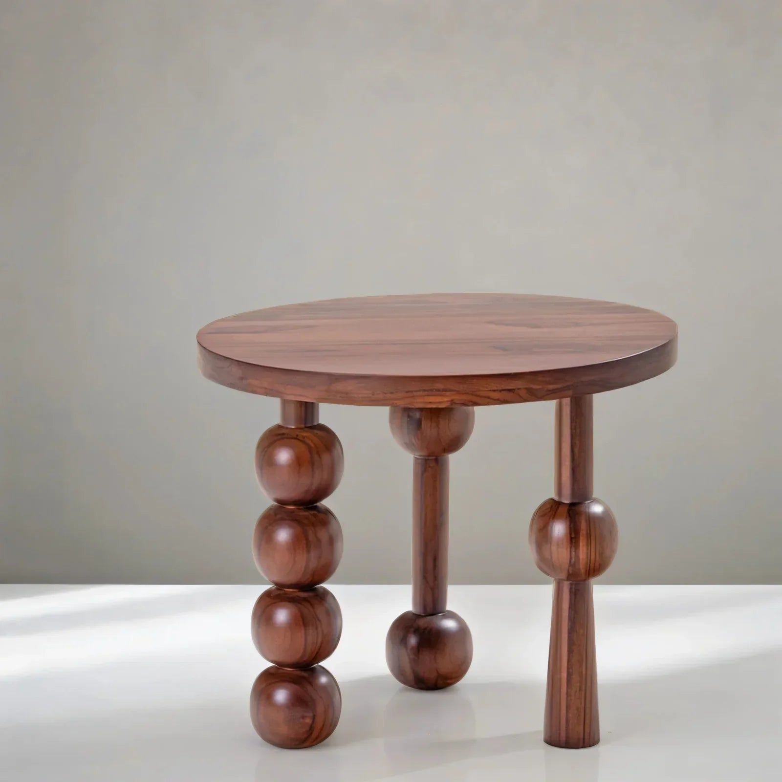CinnaCurve Solid Mango Wood Round Side Table – Stylish Cinnamon Brown Finish by J.L.HOME DECOR