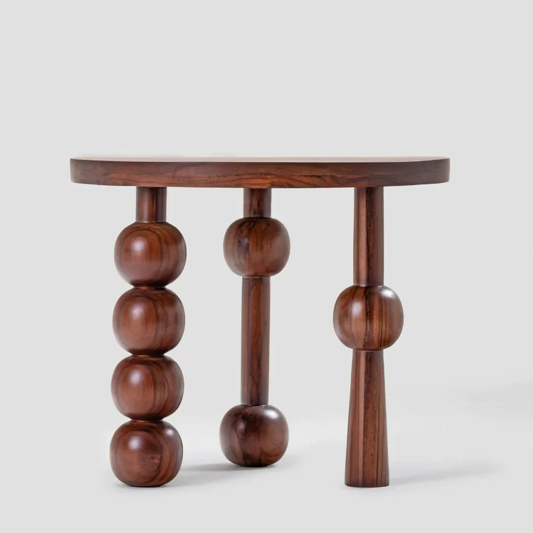 CinnaCurve Solid Mango Wood Round Side Table – Stylish Cinnamon Brown Finish by J.L.HOME DECOR