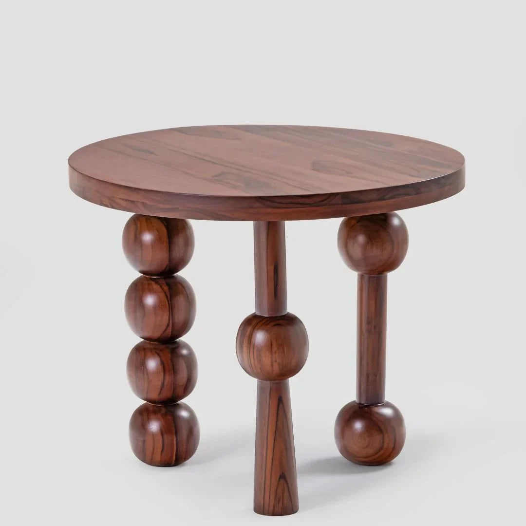 CinnaCurve Solid Mango Wood Round Side Table – Stylish Cinnamon Brown Finish by J.L.HOME DECOR