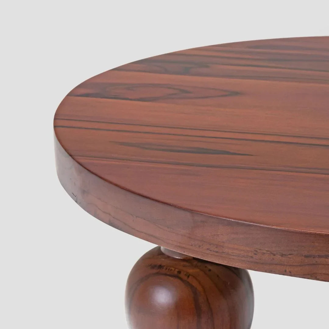 CinnaCurve Solid Mango Wood Round Side Table – Stylish Cinnamon Brown Finish by J.L.HOME DECOR
