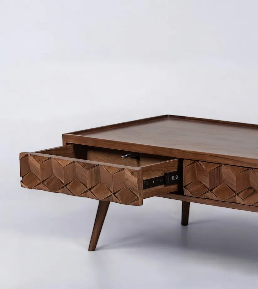 Walnut Coffee Table - mid-century modern coffee table  - Two Drawers Diamond Solid Wood Coffee Table coffee table  Accent Table jlhomedecor2021.myshopify.com