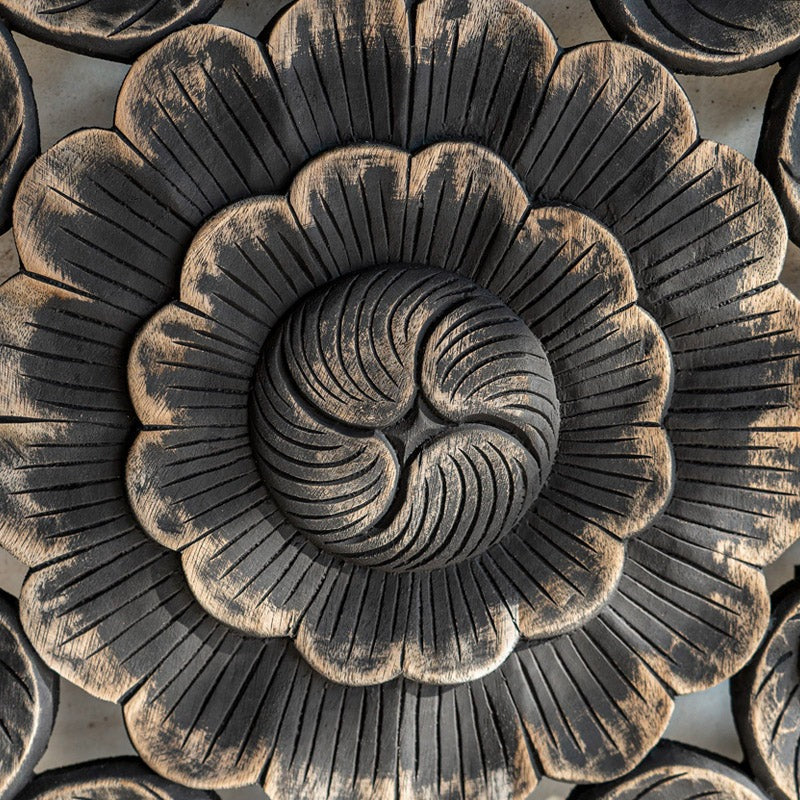 Handcrafted Wooden Mandala Wall Panel | 203x168 cm Mango Wood Bed Headboard | Carved Wood Wall Art for Bedroom & Living Room