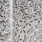 Frosted Lotus Harmony – Handcarved Wall Panel in Whitewashed Finish