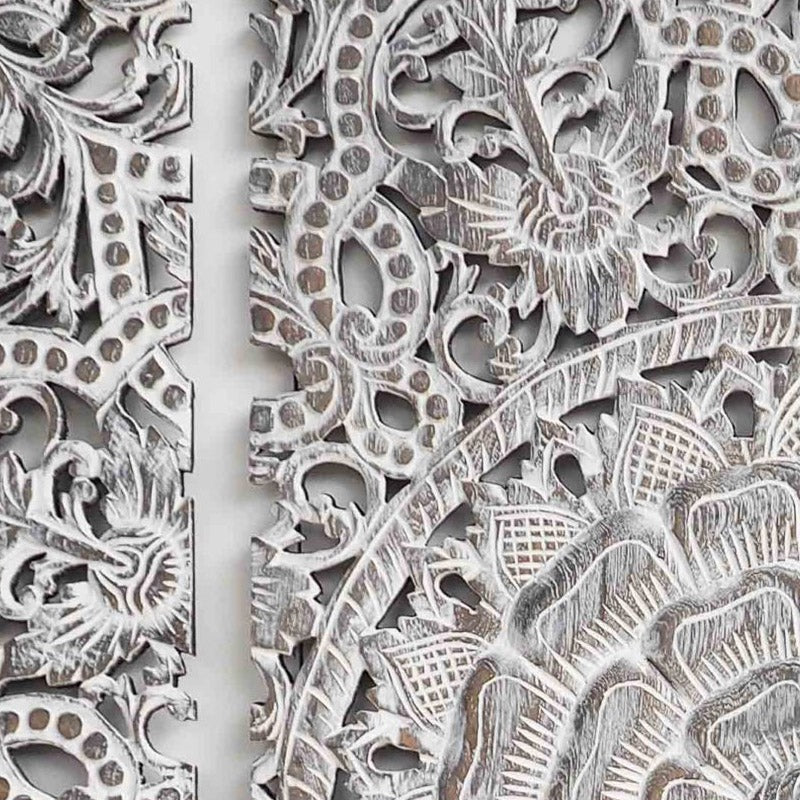 Frosted Lotus Harmony – Handcarved Wall Panel in Whitewashed Finish