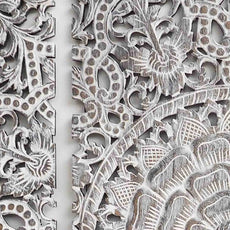 Frosted Lotus Harmony – Handcarved Wall Panel in Whitewashed Finish