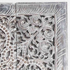 Frosted Lotus Harmony – Handcarved Wall Panel in Whitewashed Finish