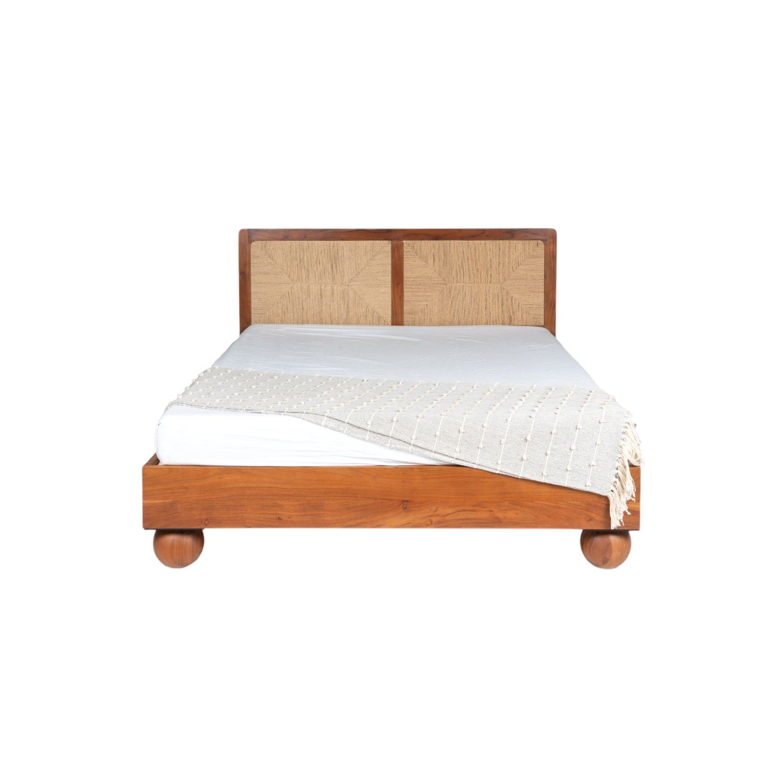 Thread Loom Queen Bed | Handcrafted Acacia Wood Bed with Thread-Woven Headboard | J.L.HOME DECOR