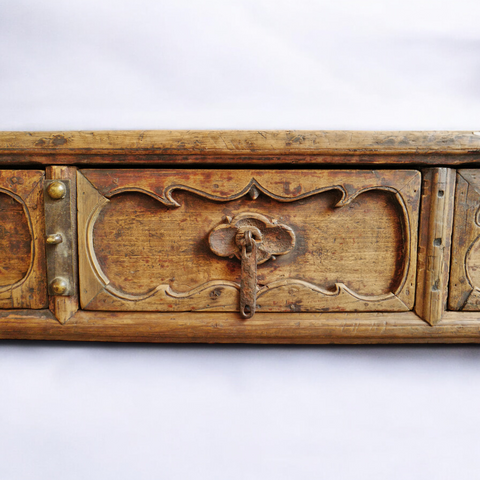 Antique Traditional Hand Carved Three Drawer Console Table