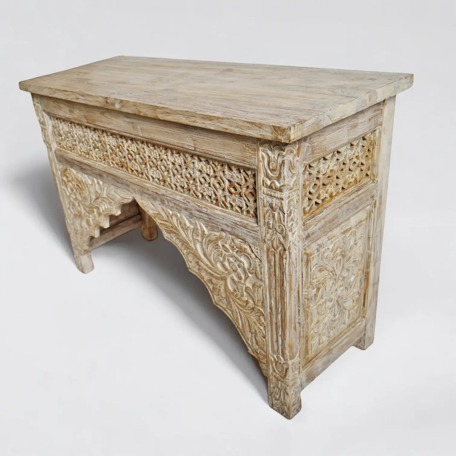 White Wash Architectural Carved Wood Console Table Console Table  Architectural Carved Furniture jlhomedecor2021.myshopify.com