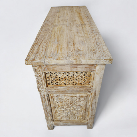 White Wash Architectural Carved Wood Console Table