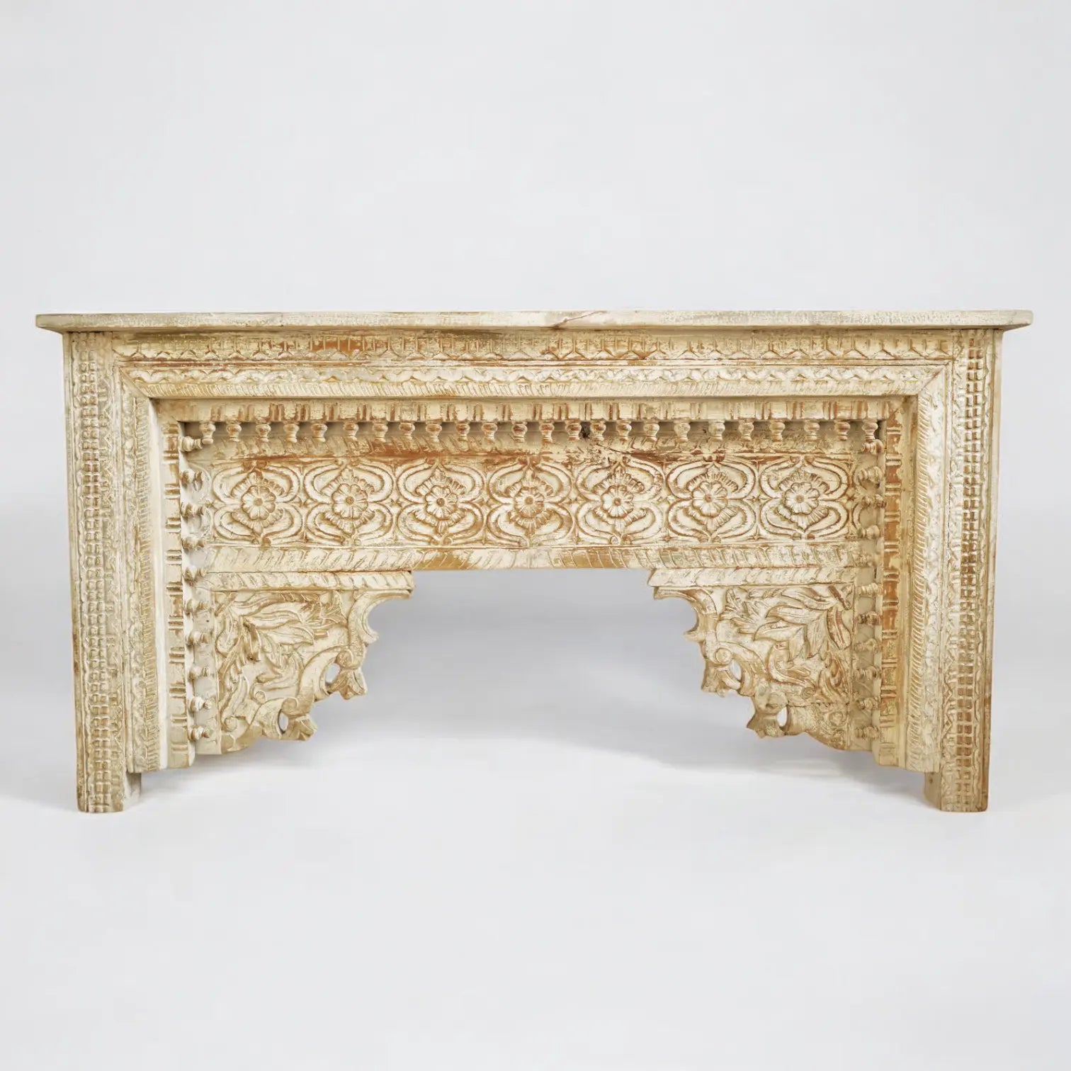 Washed Carved Floral Patterns Arch Console Table - carved console table Console Table  Antique Carved Console jlhomedecor2021.myshopify.com