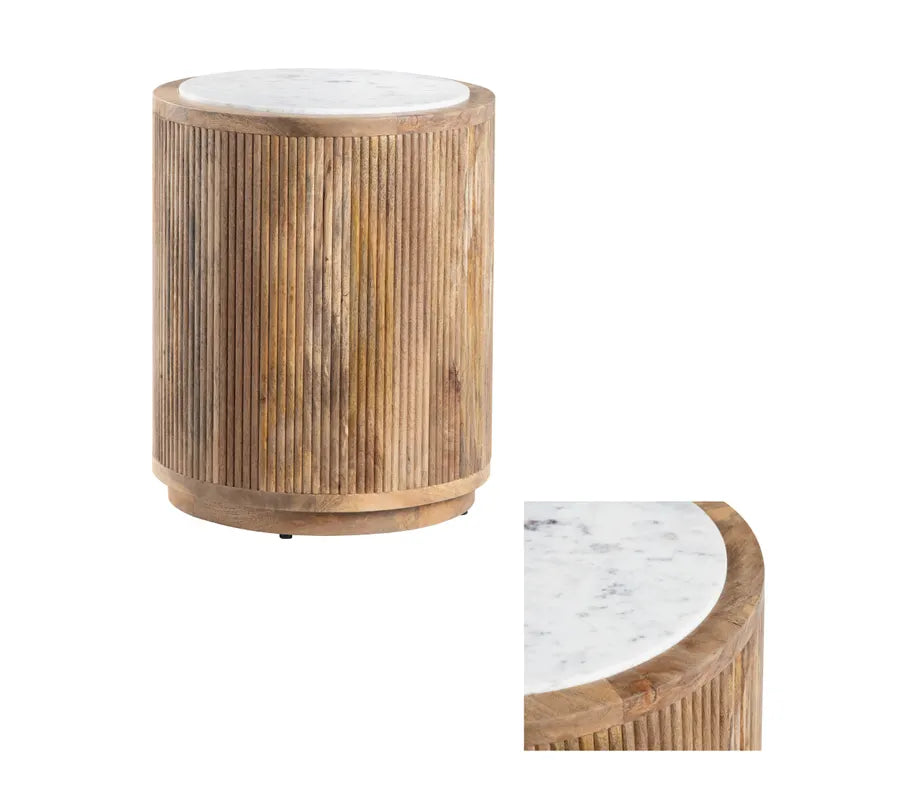 white marble mango wood end table