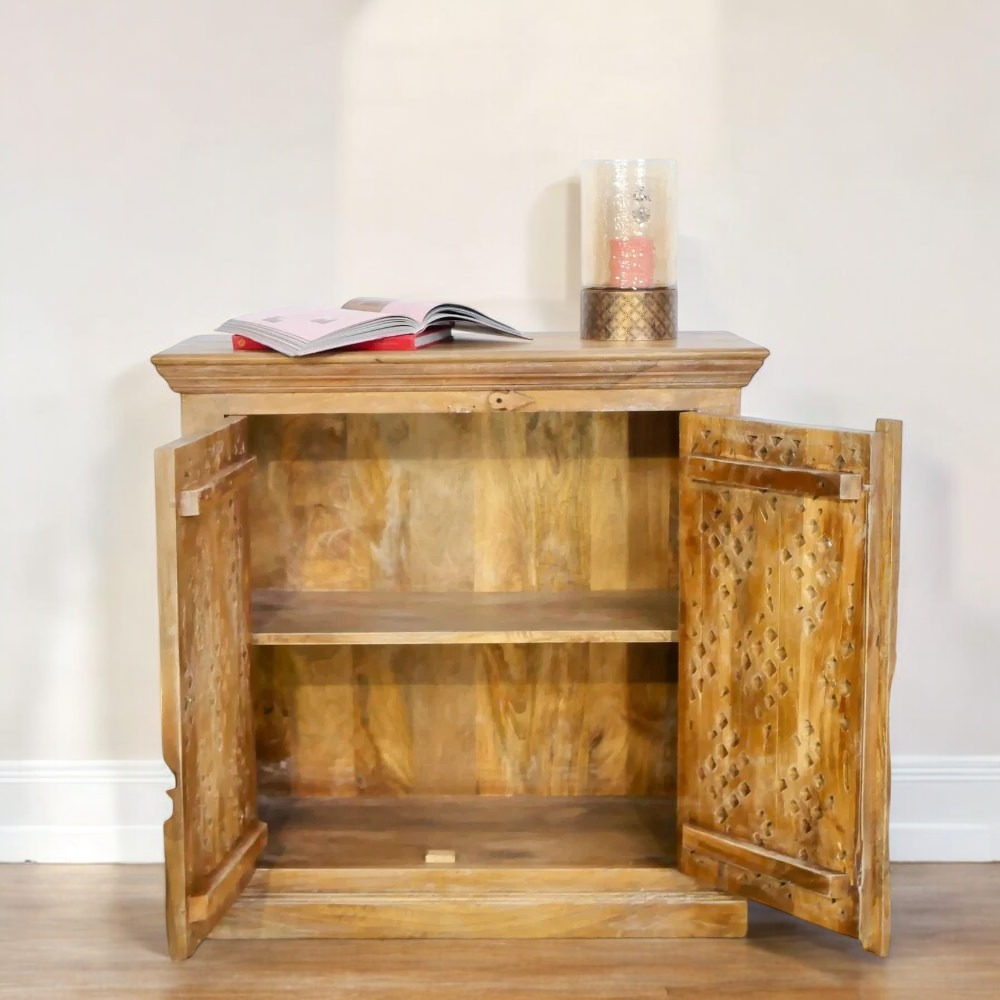 Two Door White carving Natural Cabinet