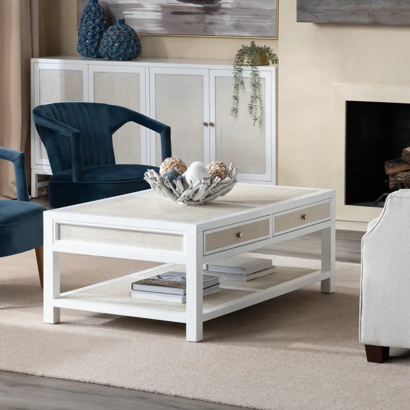  whitewashed coffee table drawers