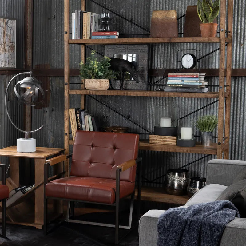 wood and metal bookshelf