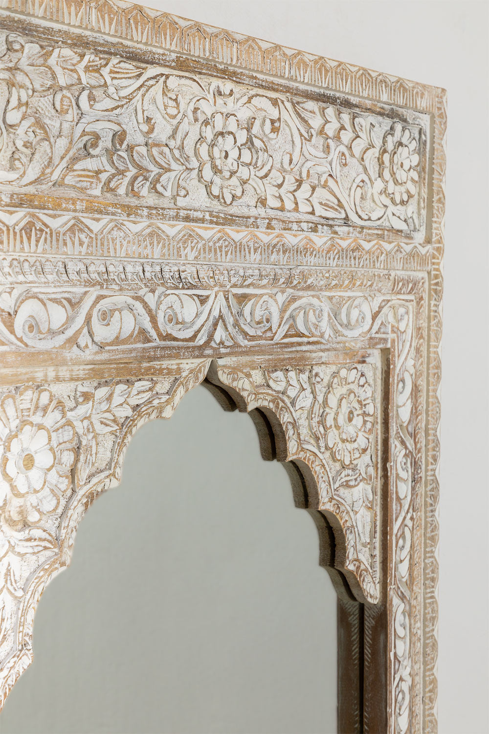 Handmade Indian Style Jharokha Hand Carved Wall Mirror in Solid Hard Wood | Vinatge | Rustic | Living Room Antique Wall Decor