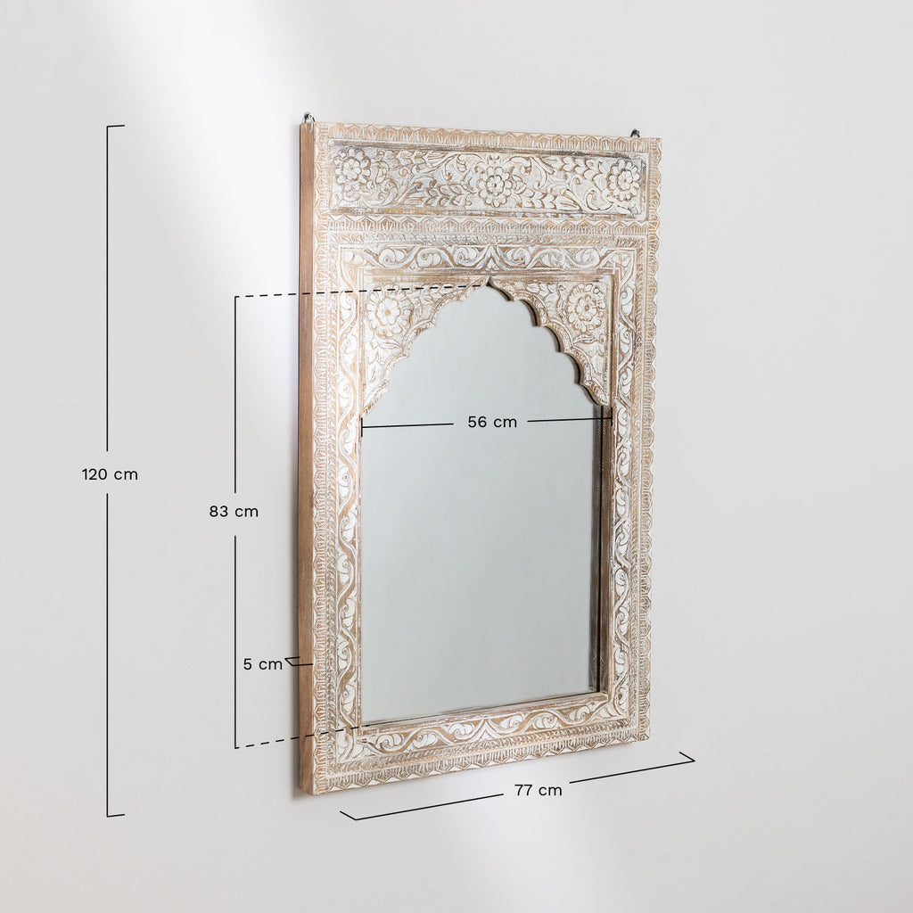 Handmade Indian Style Jharokha Hand Carved Wall Mirror in Solid Hard Wood | Vinatge | Rustic | Living Room Antique Wall Decor