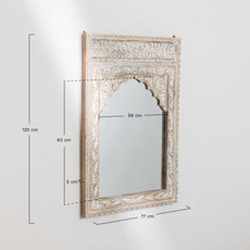 Handmade Indian Style Jharokha Hand Carved Wall Mirror in Solid Hard Wood | Vinatge | Rustic | Living Room Antique Wall Decor