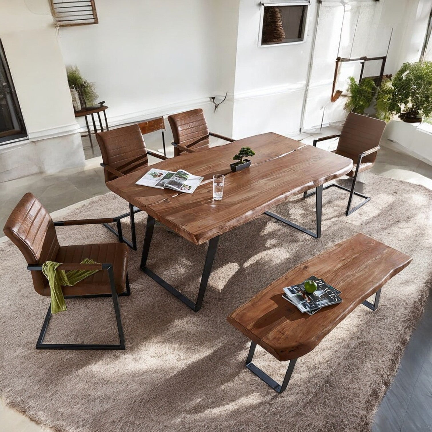 Wooden dining table and chairs perfect for family dinners and gatherings.
