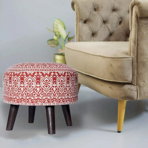 Stool for Living Room sitting printed ottoman upholstered foam cushioned pouffe puffy for foot rest home furniture with 4 wooden leg