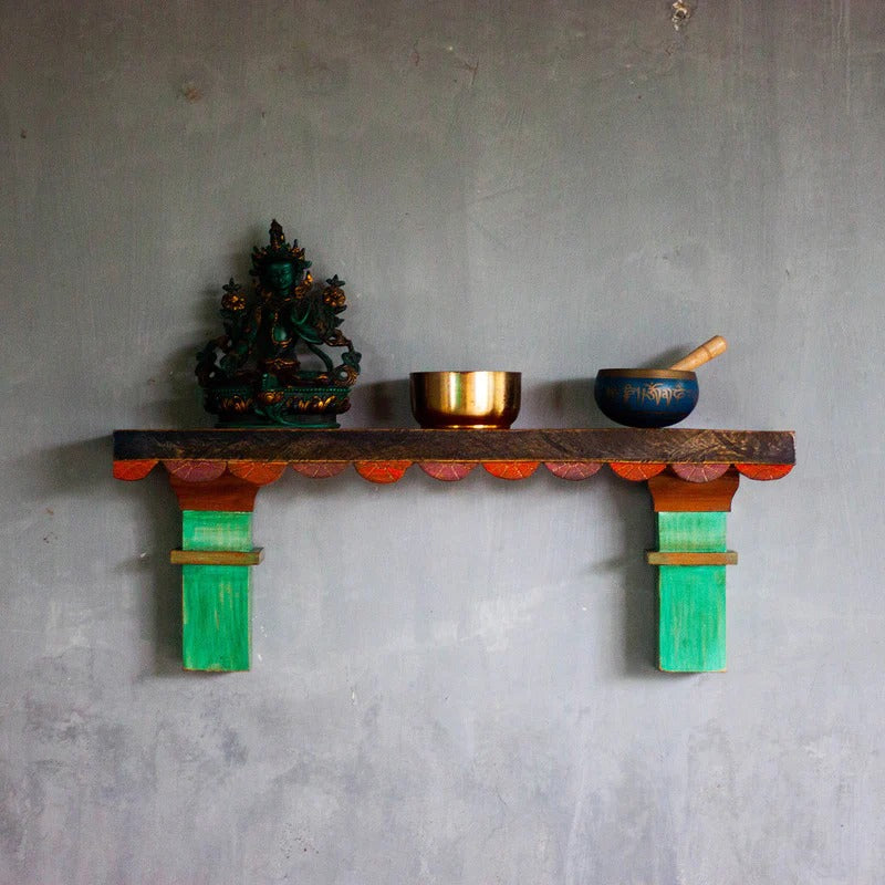 Wooden Wall Shelf | Green & Orange - J.L.HOME DECOR