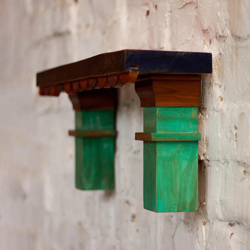 Wooden Wall Shelf | Green & Orange - J.L.HOME DECOR