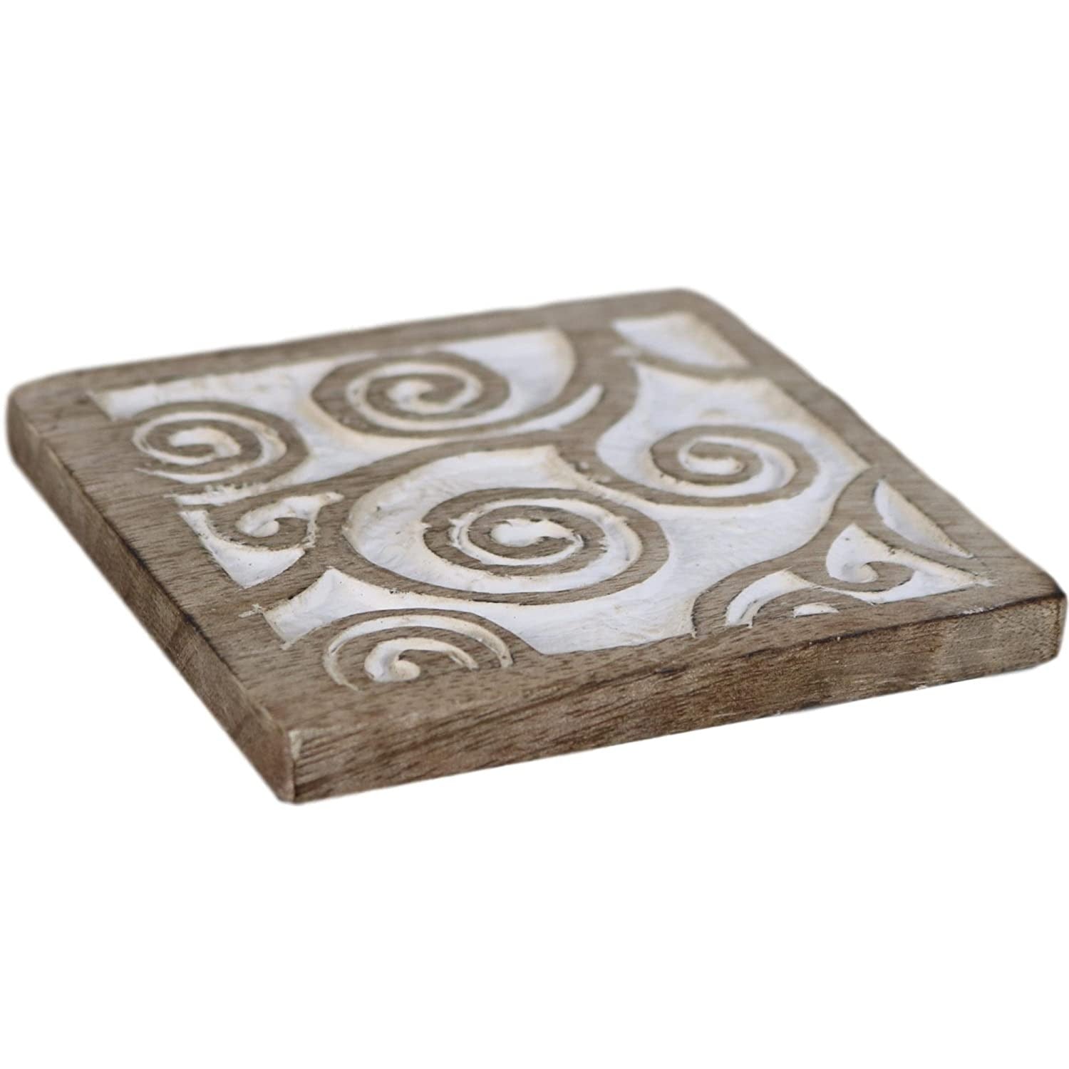 Set Wood Coasters (Set of 4) Rustic Wooden Carved - J.L.HOME DECOR