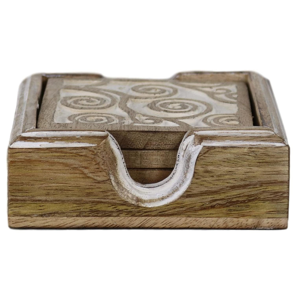 Set Wood Coasters (Set of 4) Rustic Wooden Carved - J.L.HOME DECOR